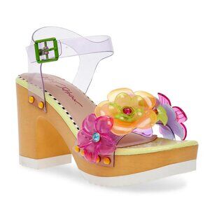 Betsey Johnson Floryn Wood & Lucite Floral Heel Sandal